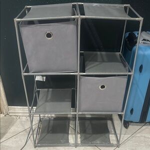 Gray Modular Cube Storage Unit with Fabric Bins